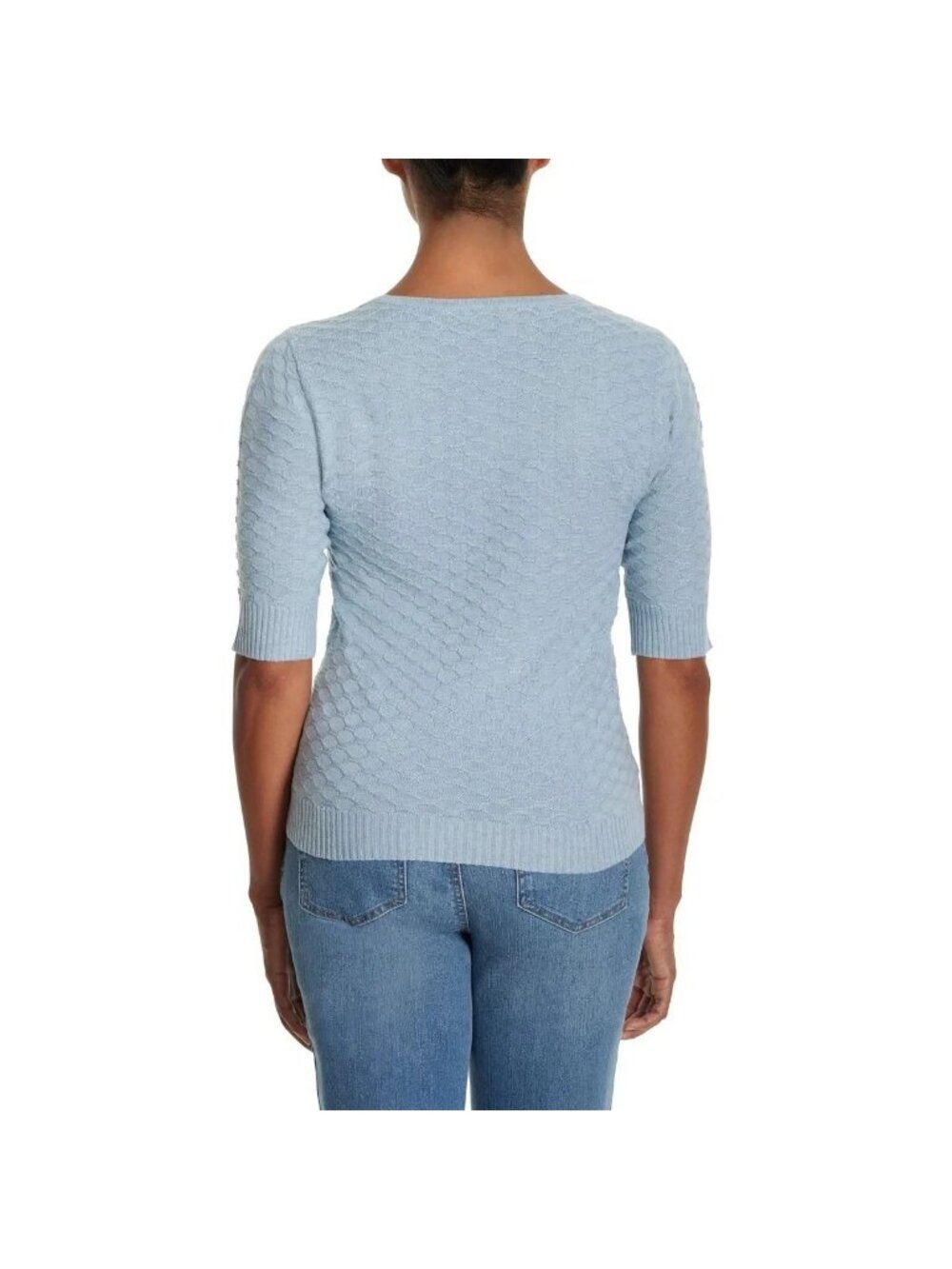 Nwt Ella Moss Women's Xl Textured Light Blue V-Neck Pullover Knit Top J1987 — image 3 of 8